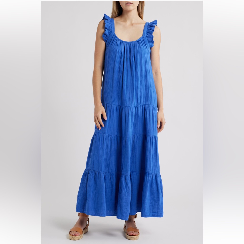 Caslon Blue Ruffle Strap Maxi Dress